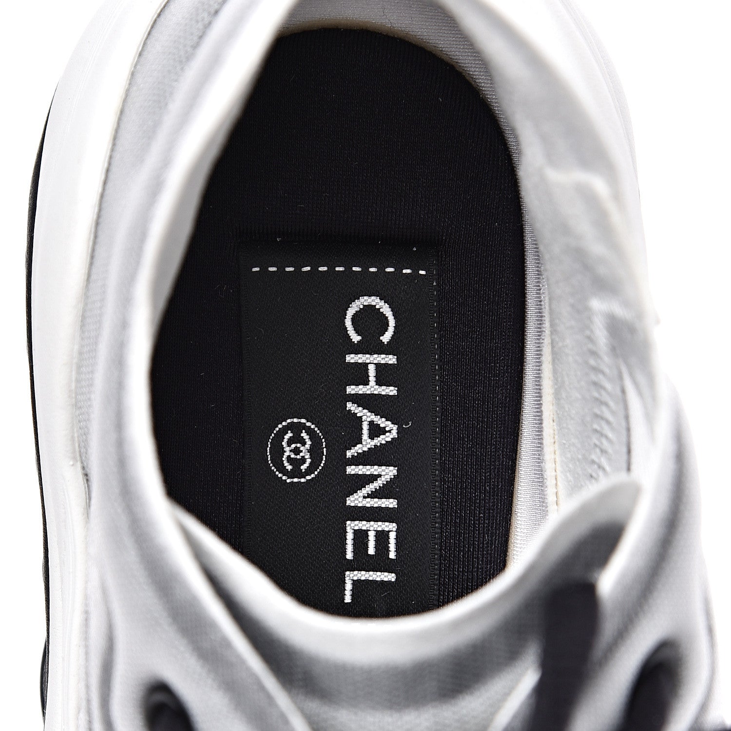 Chanel Calfskin Mesh Lycra Womens Logo Sneakers 36.5 White Black 5 of 7
