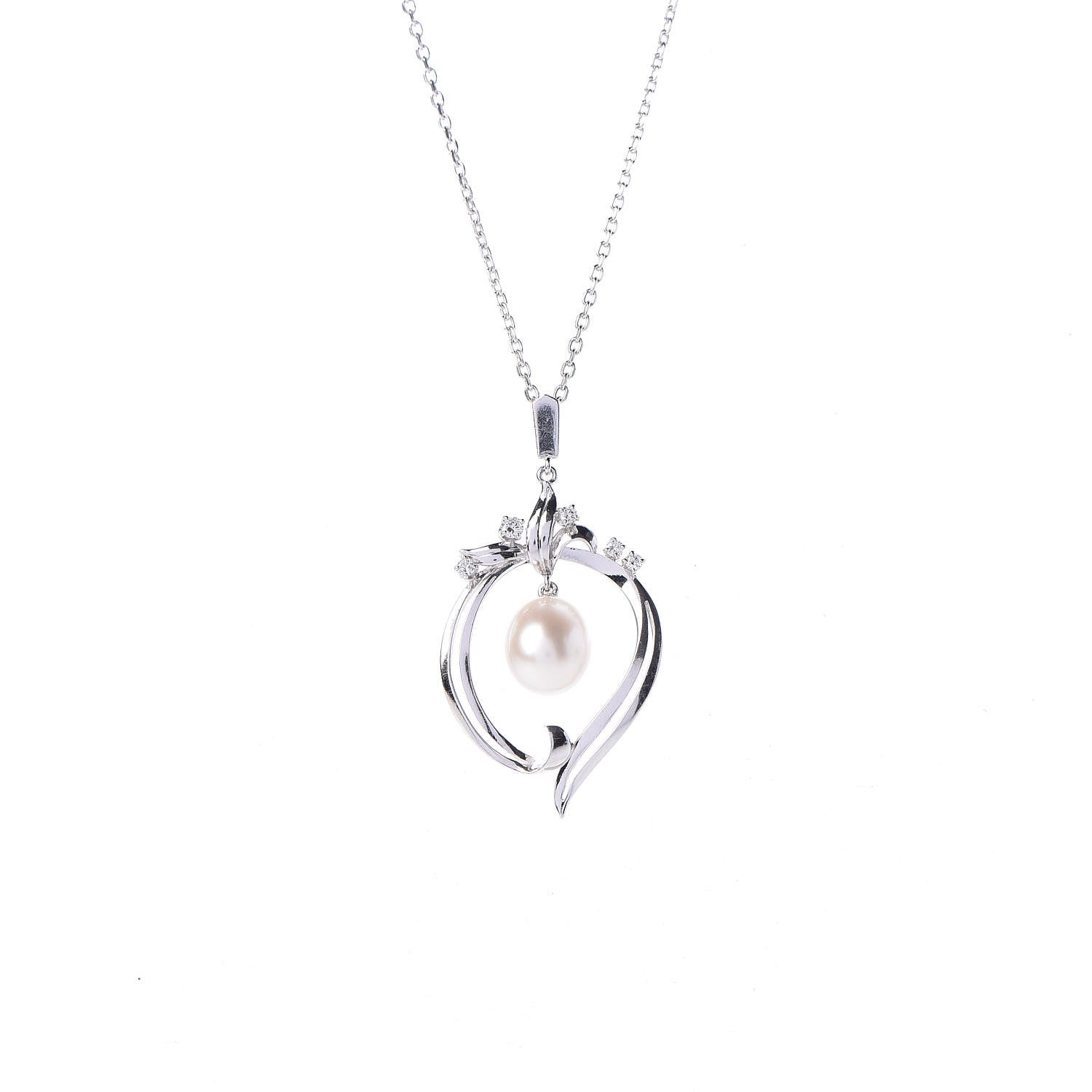 Mikimoto 14K White Gold Diamond Akoya Pearl 8mm Pendant Necklace 3 of 5