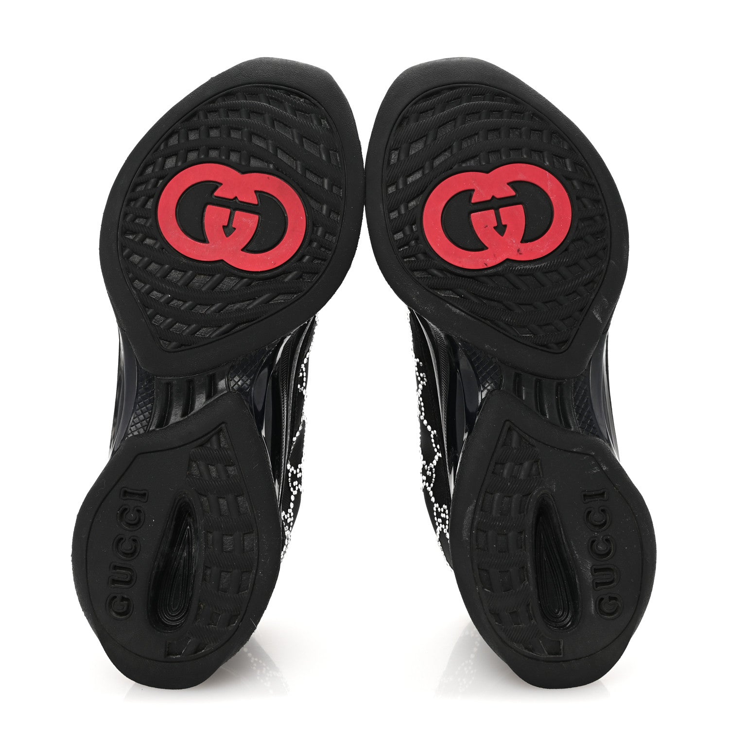Gucci Tela Retino Mesh Crystal Suede GG Monogram Womens Gucci Run Sneakers 37 Black Silver 6 of 9