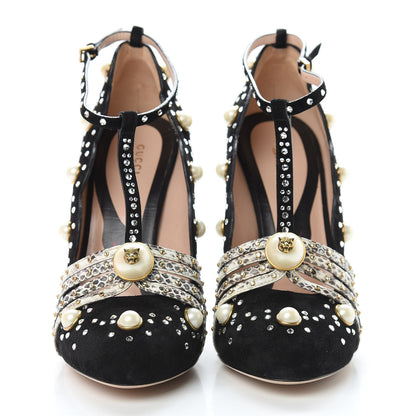 Gucci Suede Snakeskin Pearl Studded Ofelia Pumps 41.5 Black 2 of 12