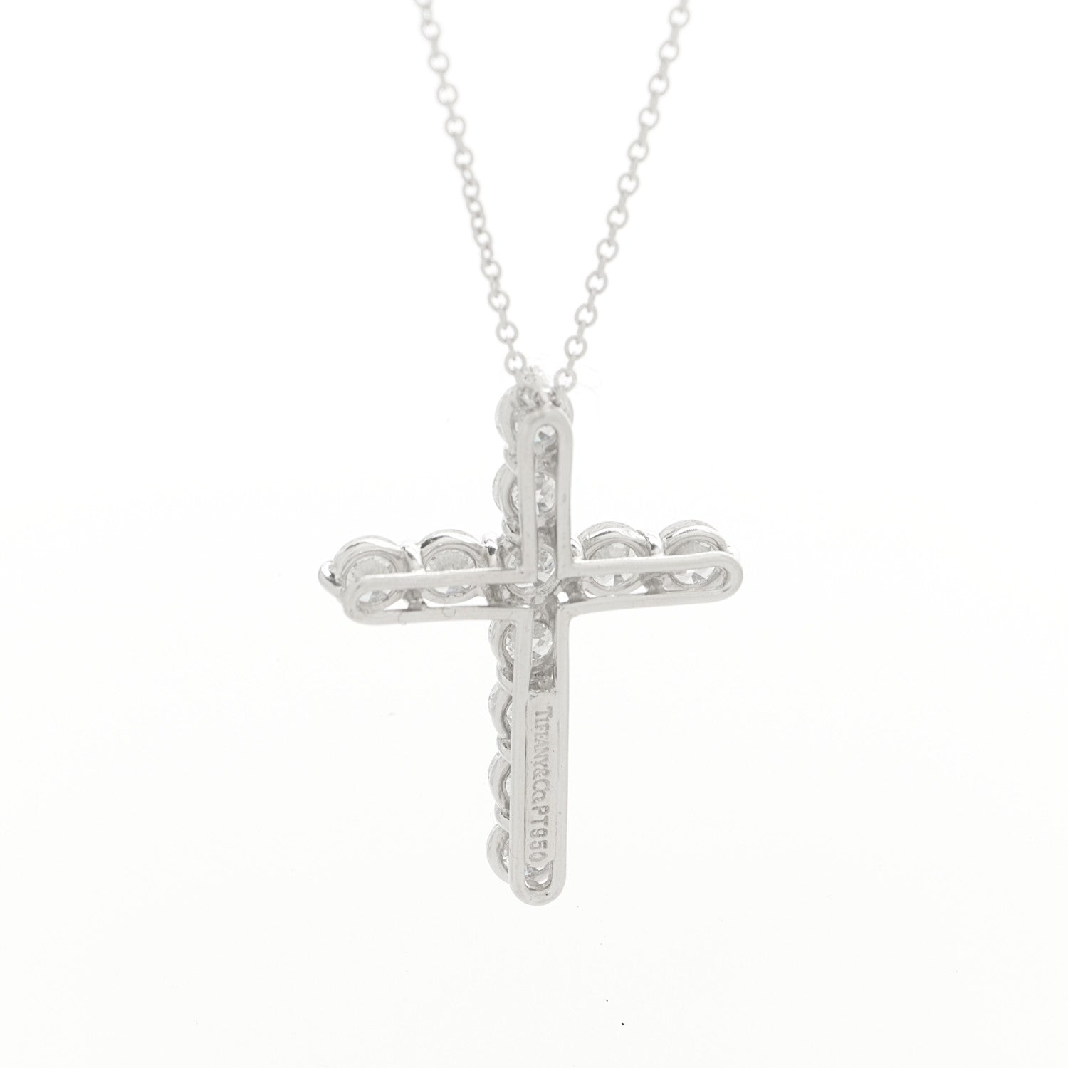 Tiffany Platinum Diamond Large Cross Pendant Necklace 6 of 7