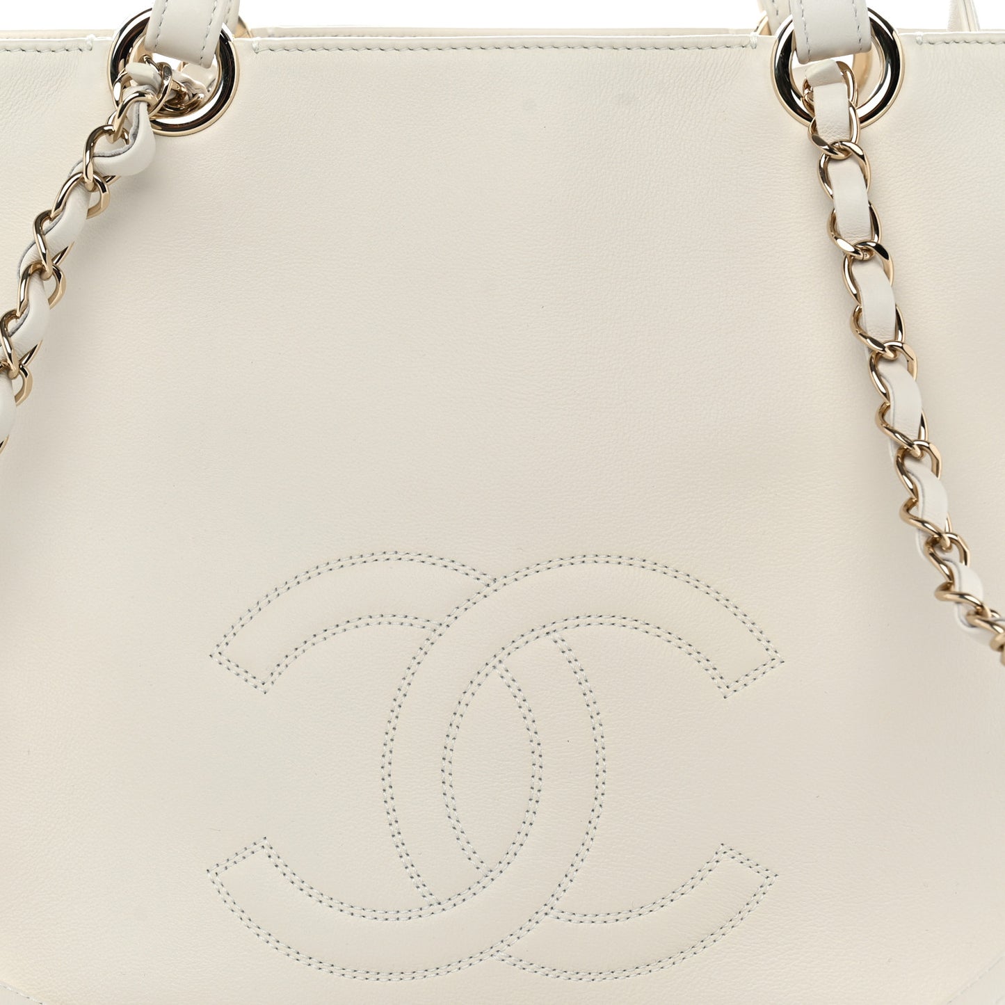 Calfskin CC Zipped Shopping Tote White