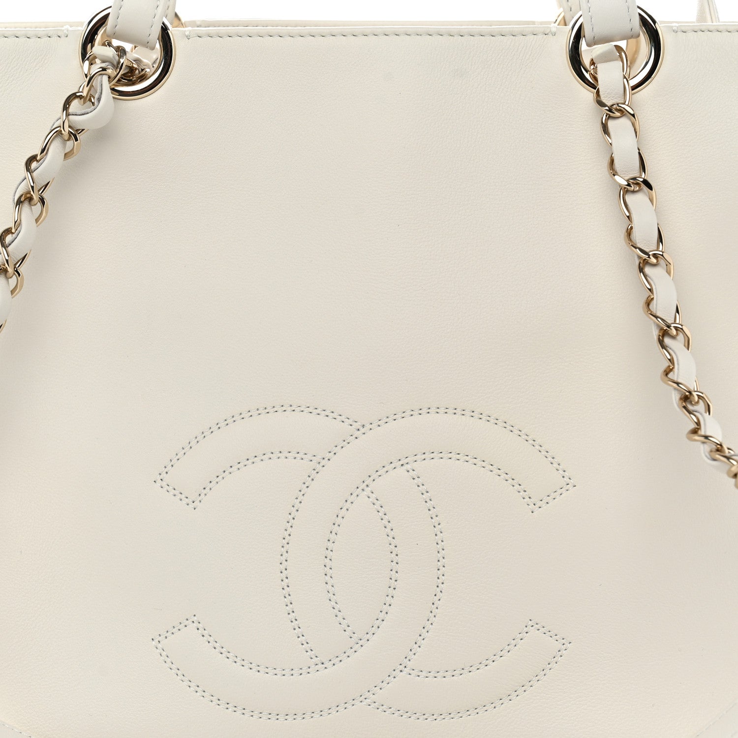 Chanel Calfskin CC Zipped Shopping Tote White 7 of 9