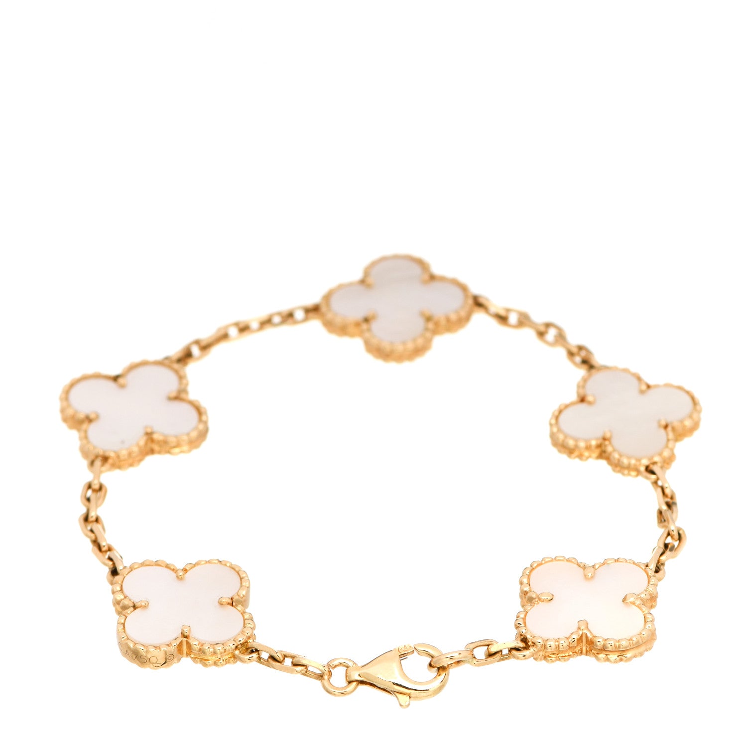 Van Cleef & Arpels 18K Yellow Gold Mother of Pearl 5 Motifs Vintage Alhambra Bracelet 2 of 4