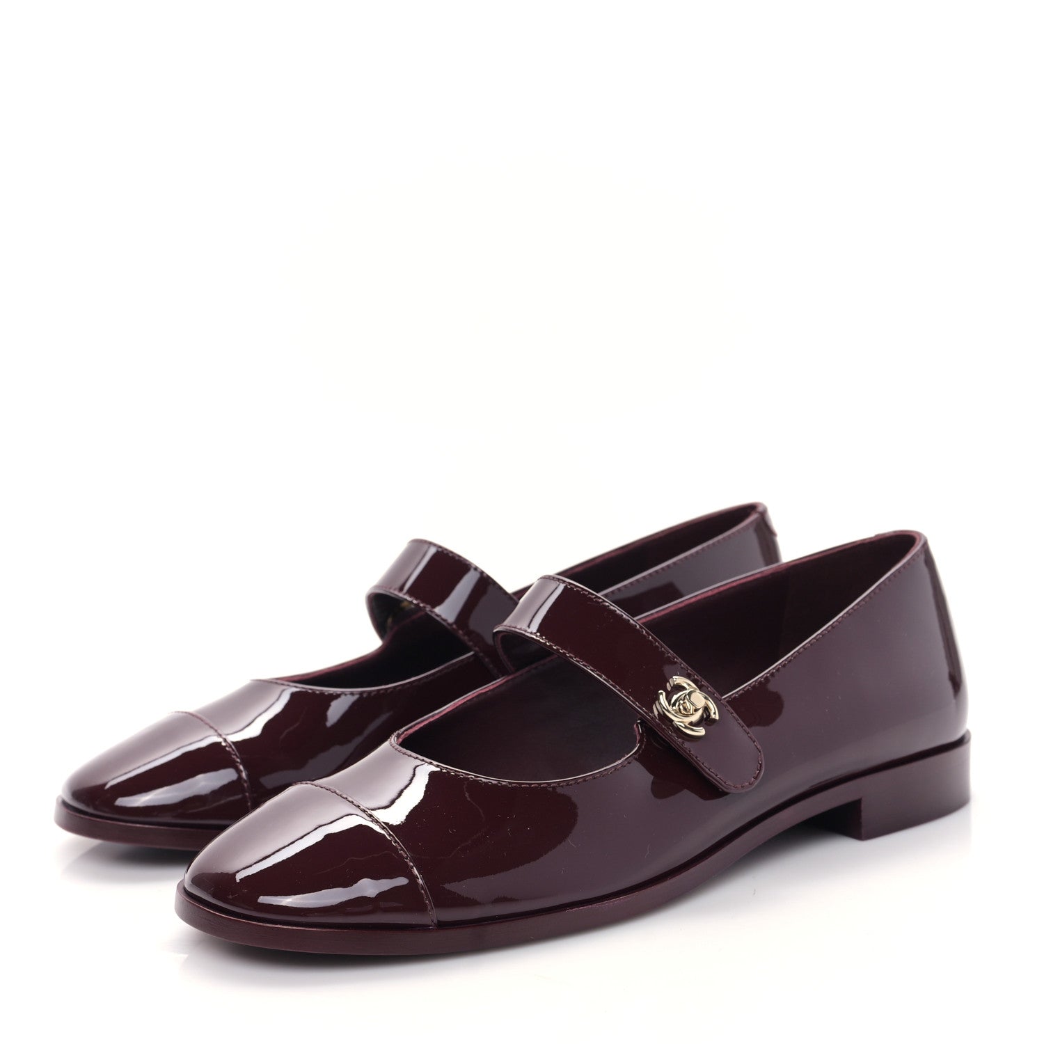Chanel Patent Calfskin Mary Janes Flats 39 Burgundy 2 of 9