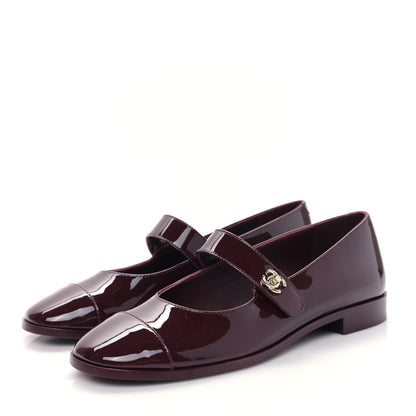 Chanel Patent Calfskin Mary Janes Flats 39 Burgundy 2 of 9