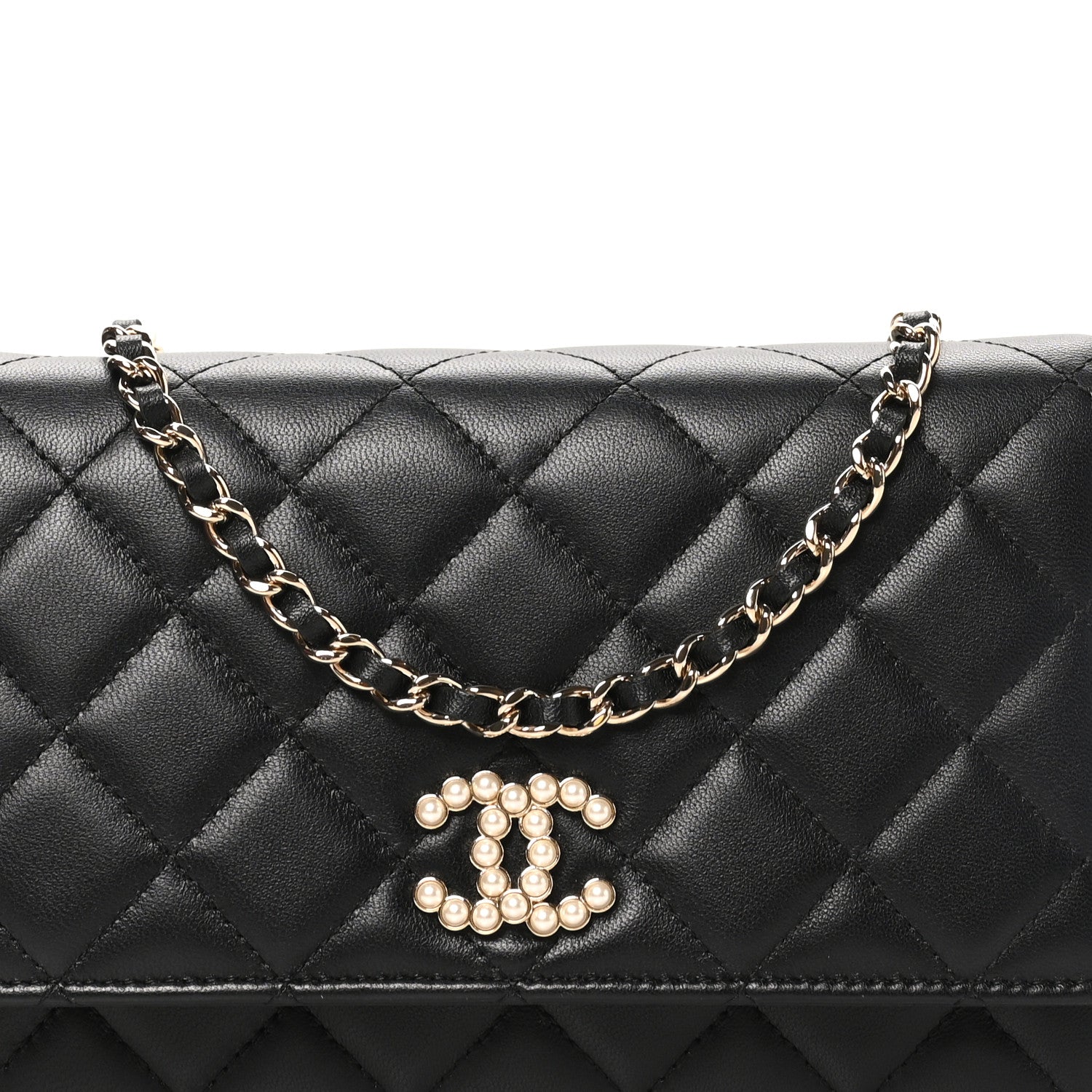 Chanel Lambskin Quilted Pearl CC Wallet on Chain WOC Black 8 of 10