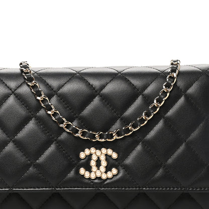 Chanel Lambskin Quilted Pearl CC Wallet on Chain WOC Black 8 of 10