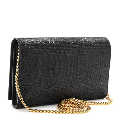 Saint Laurent Glitter Monogram Chain Wallet Black 3 of 10