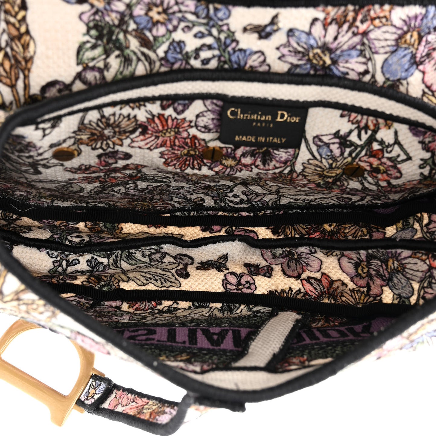 Canvas Embroidered 4 Saisons Été Saddle Bag White Multicolor