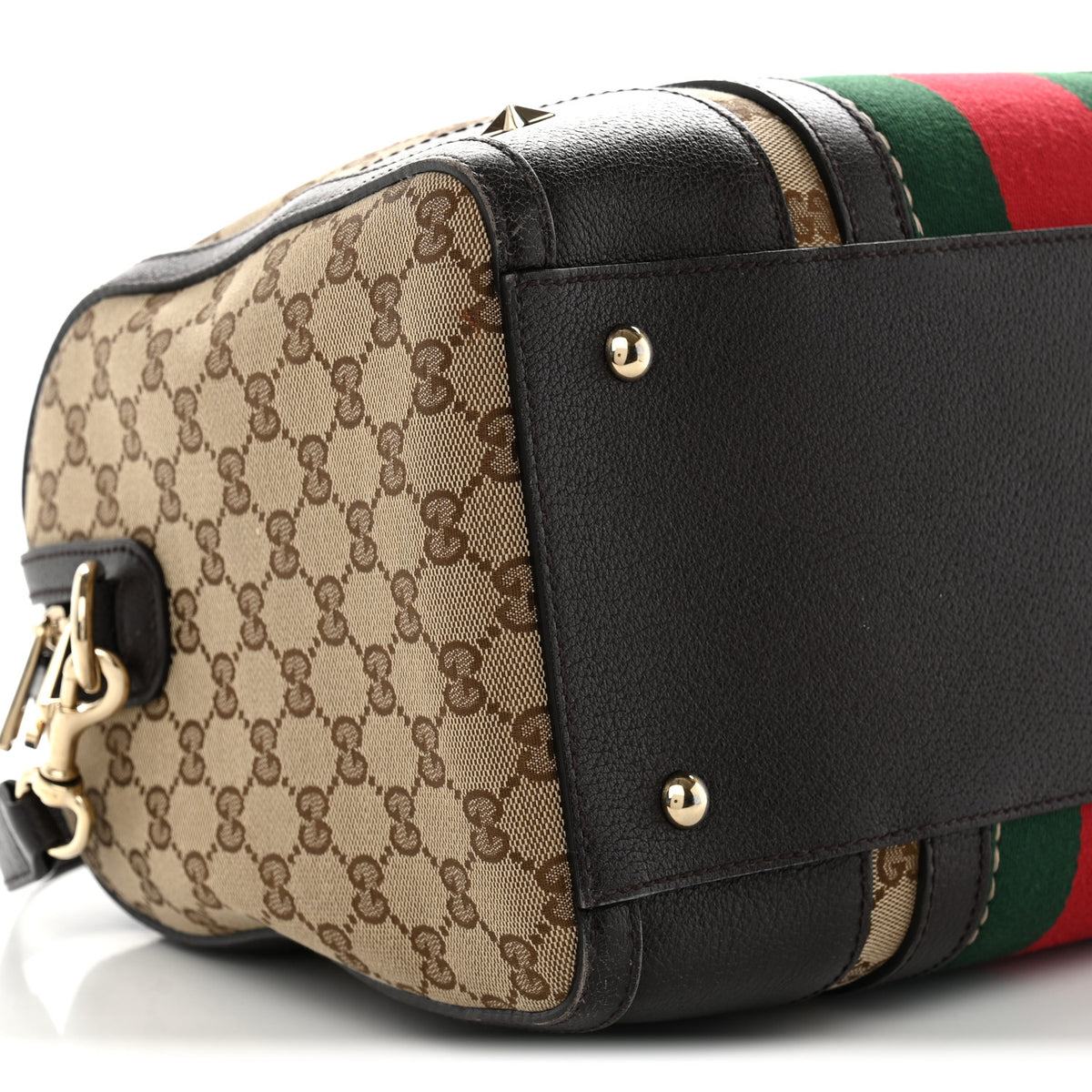 Gucci Monogram Vintage Web Medium Webby Bee Boston Dark Brown 9 of 14