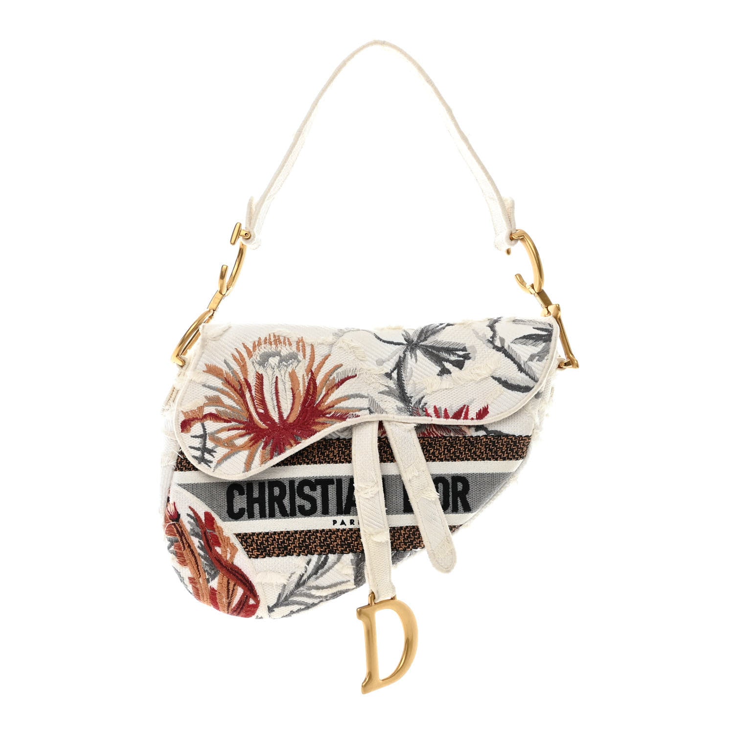 Christian Dior Canvas Embroidered Camouflage Flowers Saddle Bag Latte Multicolor 2 of 10