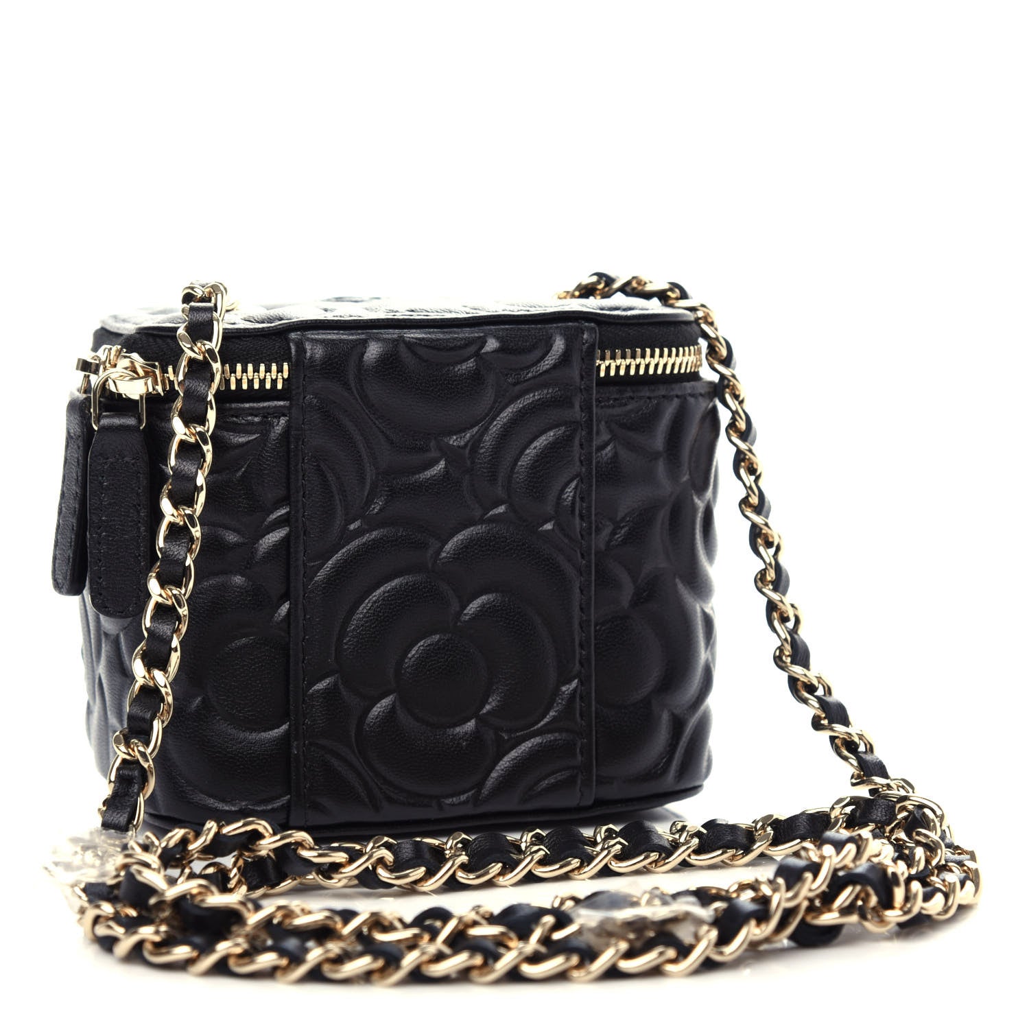 Chanel Lambskin Camellia Embossed Mini Vanity Case With Chain Black 3 of 12