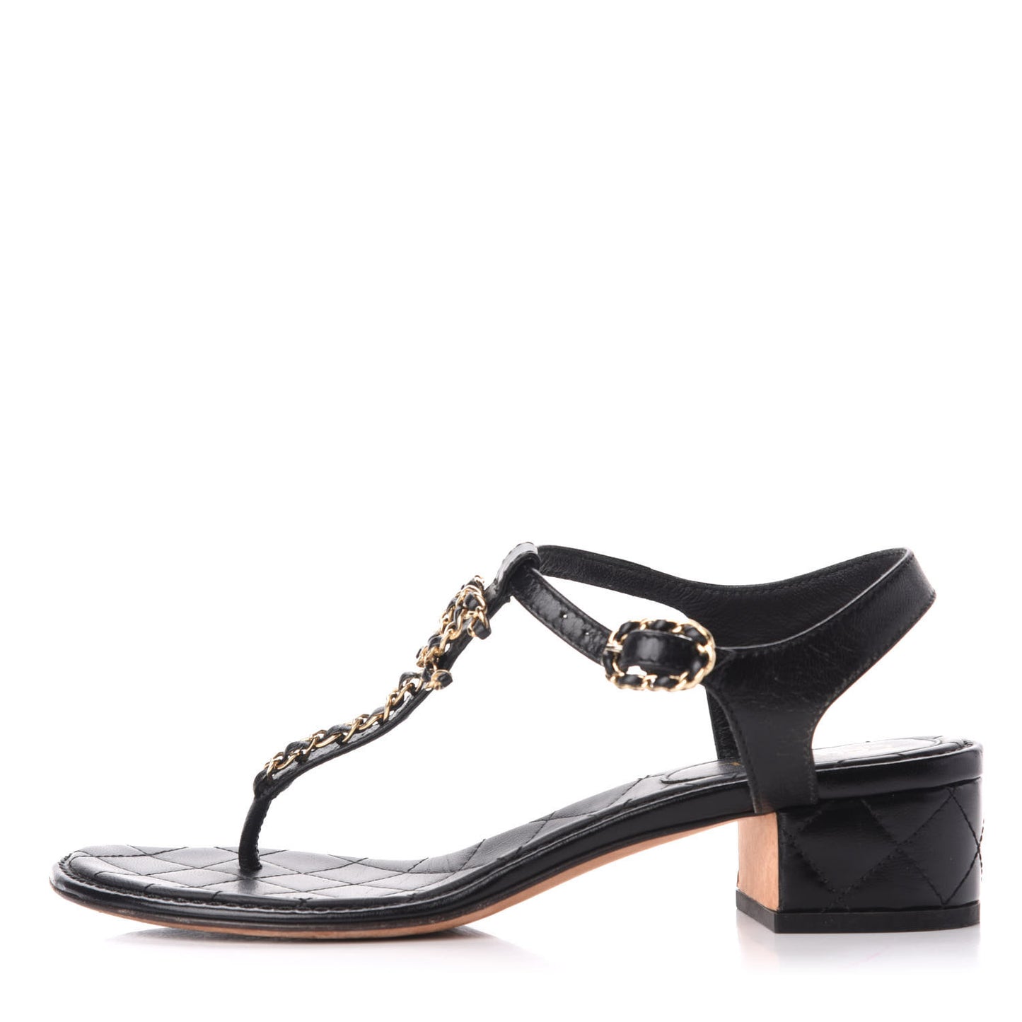 Lambskin Chain CC Logo Thong Sandals 38.5 Black