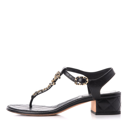 Chanel Lambskin Chain CC Logo Thong Sandals 38.5 Black 1 of 11