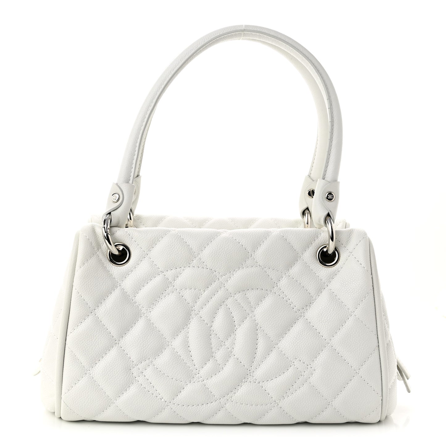 Caviar Quilted CC Timeless Bowler White