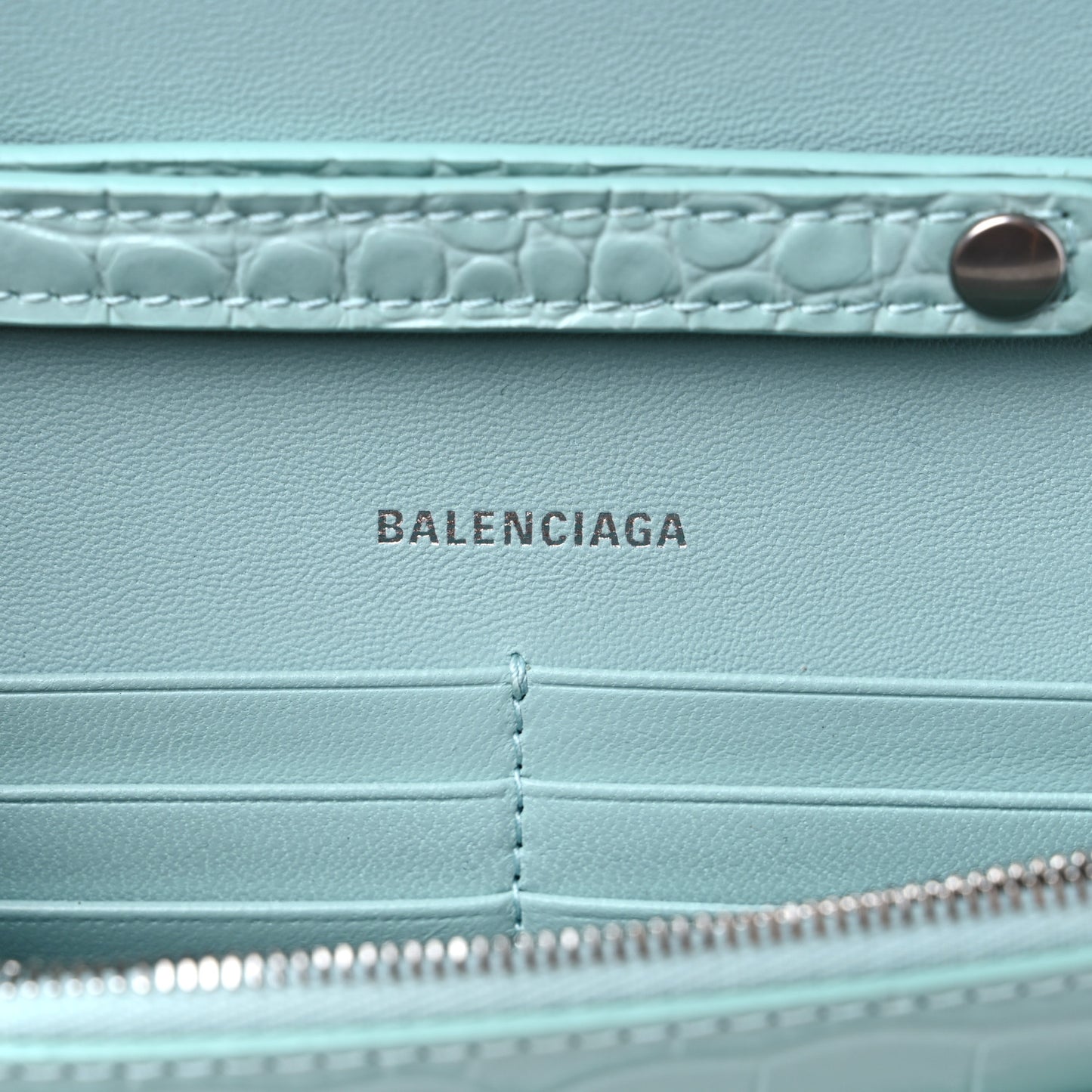 Shiny Calfskin Crocodile Embossed Hourglass Chain Bag Green Acqua