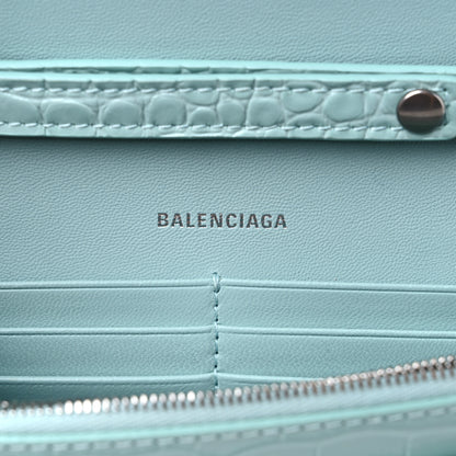 Balenciaga Shiny Calfskin Crocodile Embossed Hourglass Chain Bag Green Acqua 5 of 8