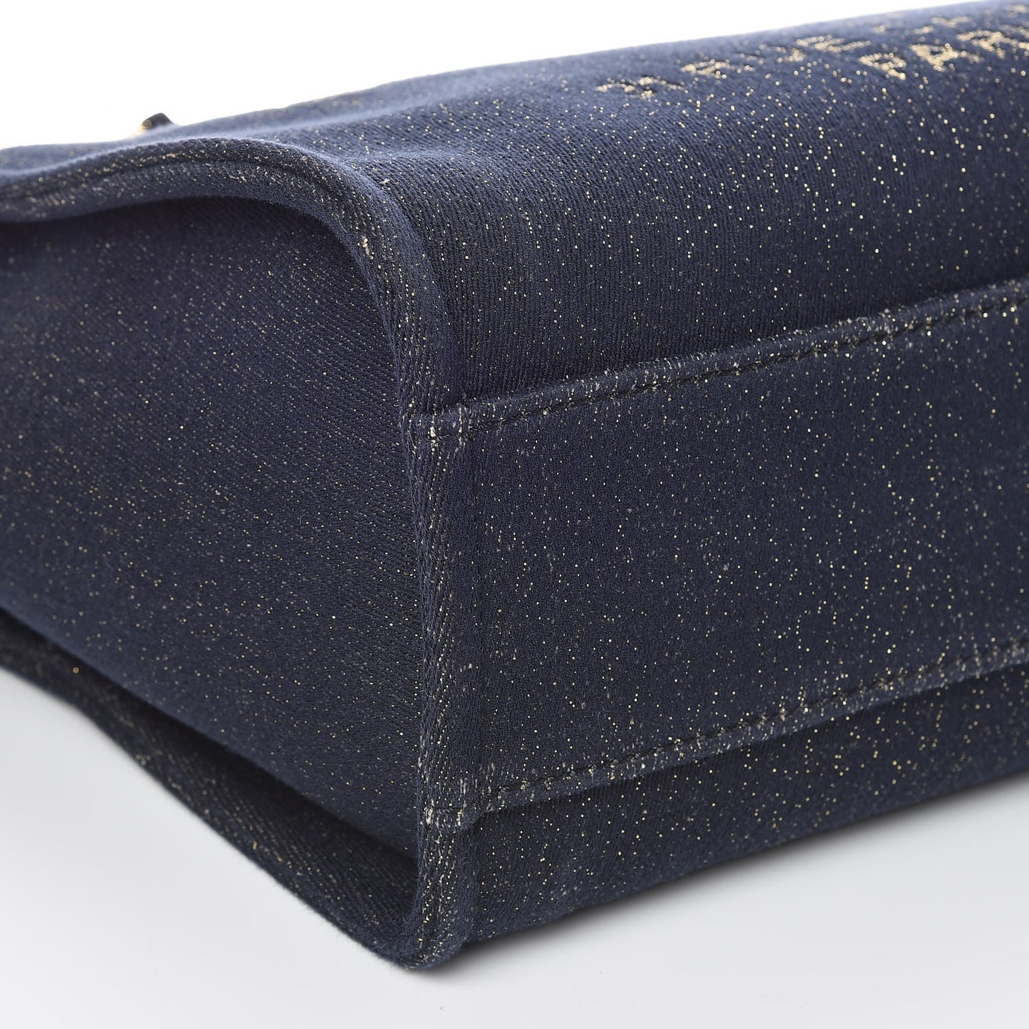 Lurex Canvas Small Deauville Tote Navy Blue Gold