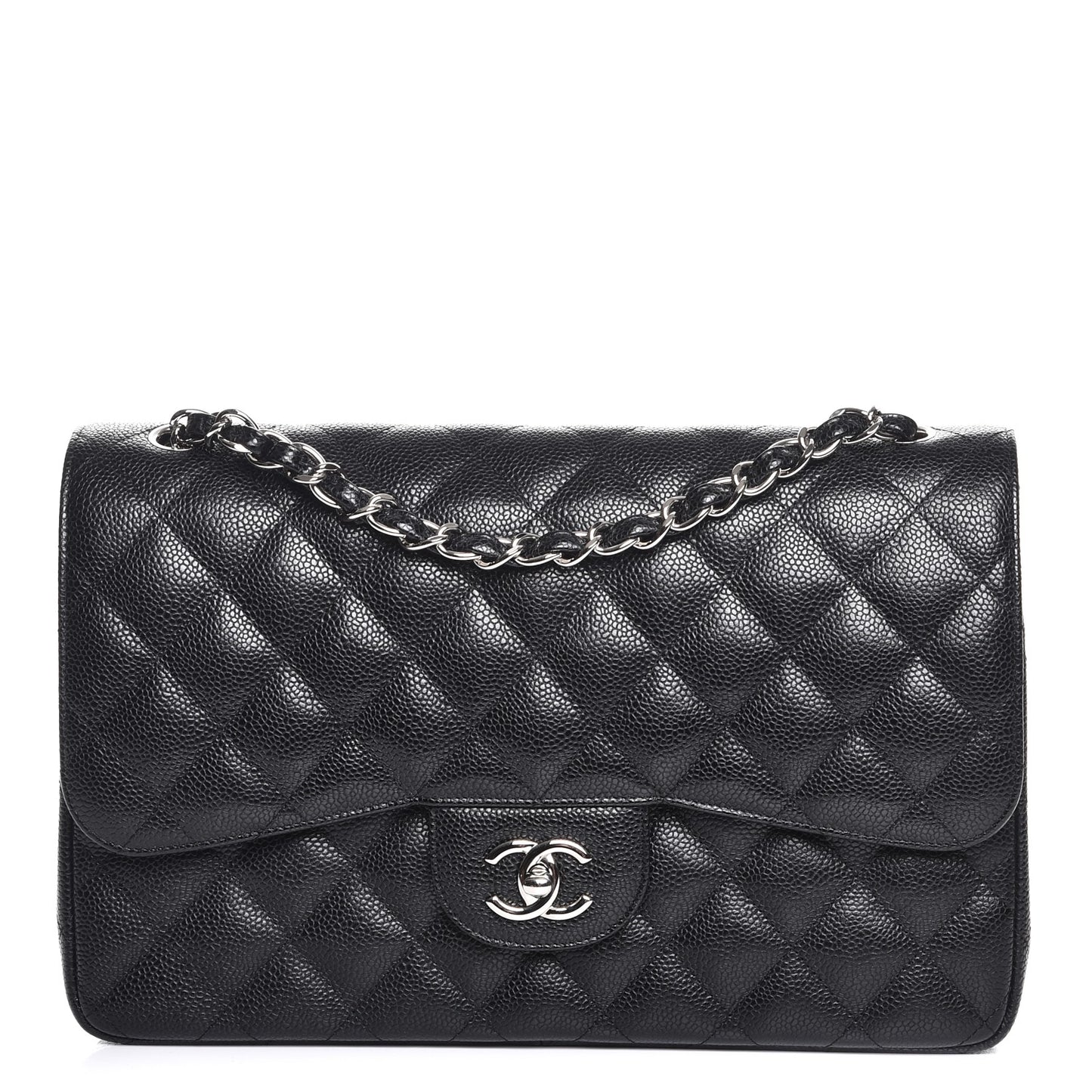 Caviar Quilted Jumbo Double Flap Black