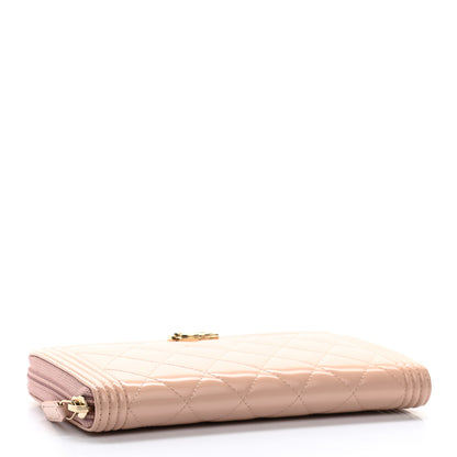 Chanel Iridescent Glazed Calfskin Quilted Boy Zip Around Wallet Light Pink 4 of 10