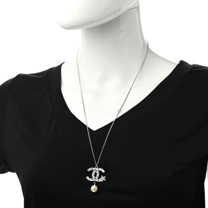 Chanel Crystal CC Star Pearl Drop Necklace Silver 2 of 6