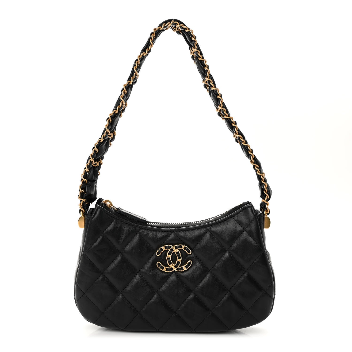 Chanel Crumpled Calfskin Quilted Braided CC Small Hobo Black 1 of 10