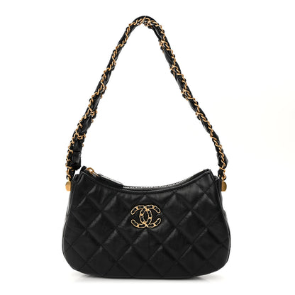 Chanel Crumpled Calfskin Quilted Braided CC Small Hobo Black 1 of 10