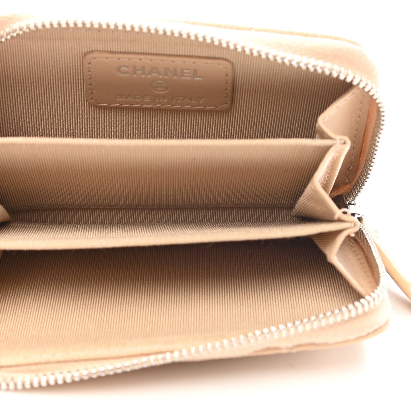 Caviar Quilted Zip Around Coin Purse Beige