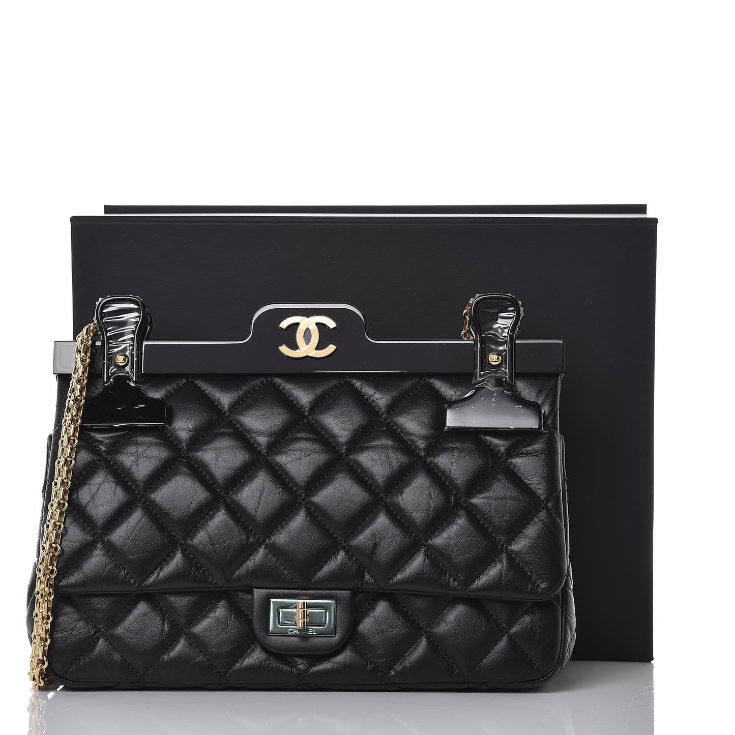 Aged Calfskin Quilted 2.55 Reissue 225 Hanger Flap Black