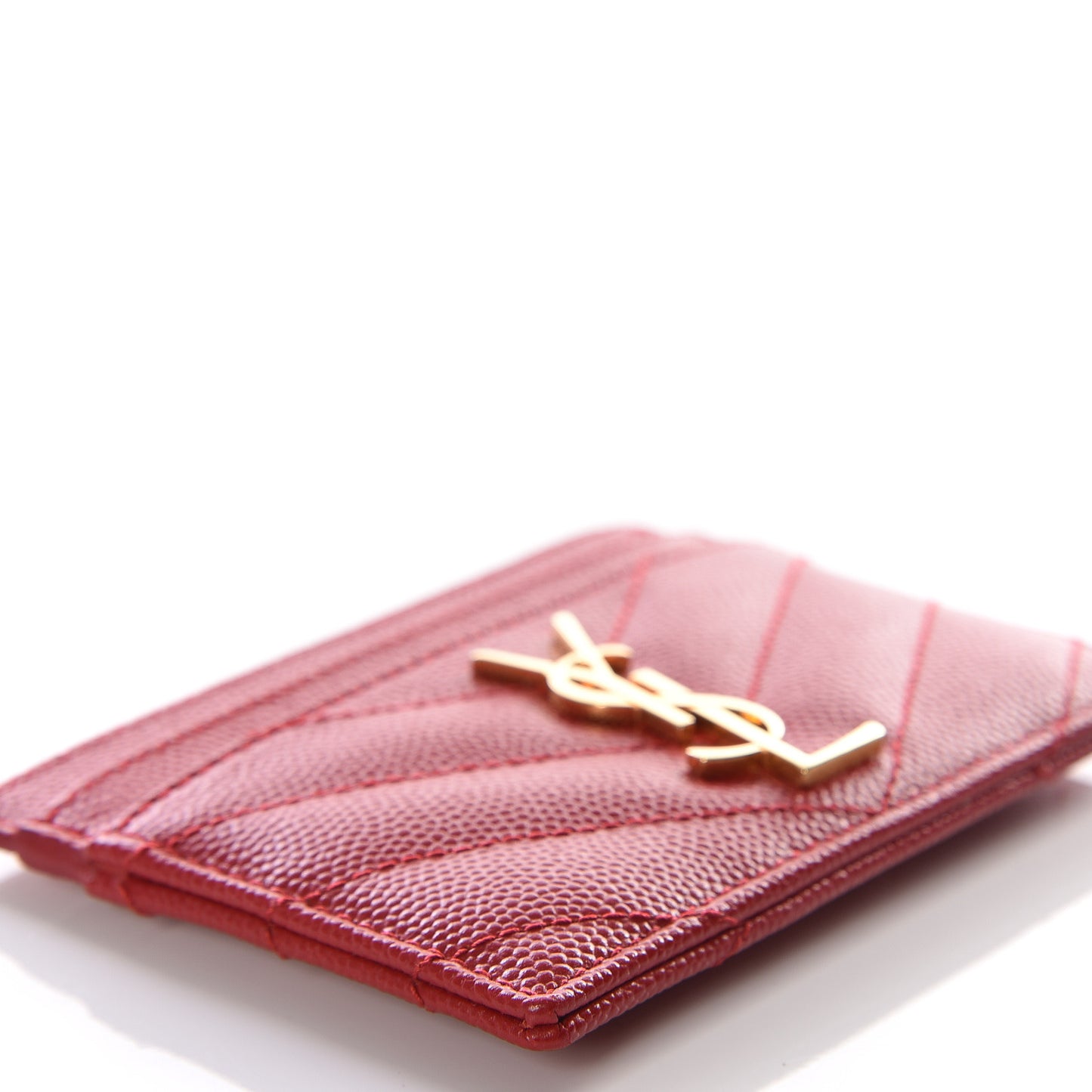 Grain De Poudre Matelasse Chevron Monogram Credit Card Case New Red
