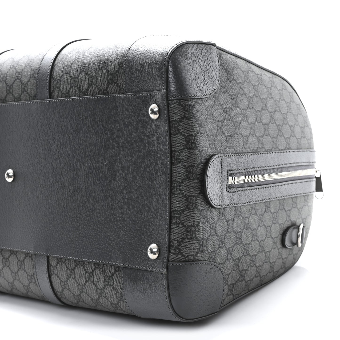 GG Supreme Monogram Textured Dollar Calfskin Large Savoy Duffle Bag Grey Black Graphite Grey