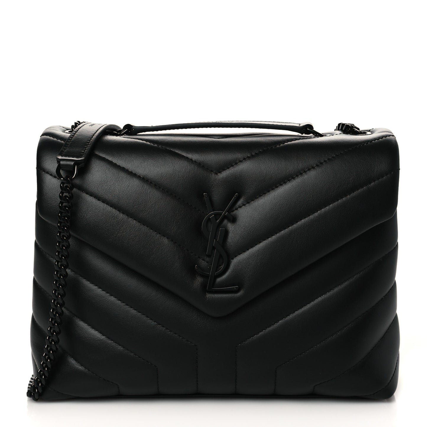 Calfskin Y Quilted Monogram Small Loulou Chain Satchel Black