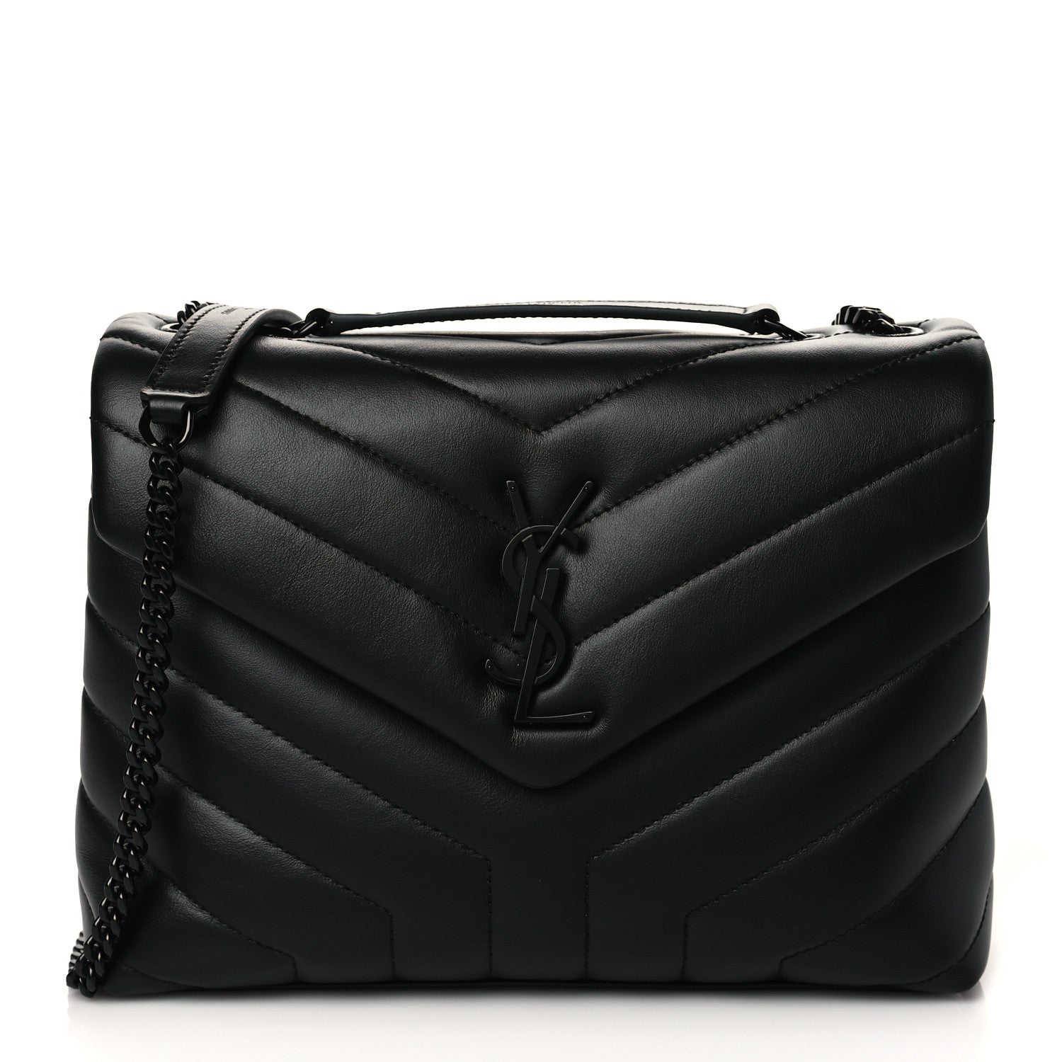Saint Laurent Calfskin Y Quilted Monogram Small Loulou Chain Satchel Black 1 of 8