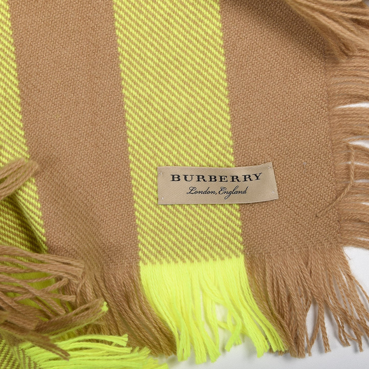 Wool Half Mega Check Fringe Scarf Neon Yellow