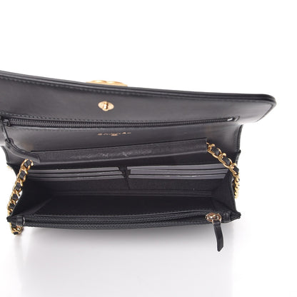 Chanel Calfskin Caviar Chevron Quilted Mixed Boy Wallet On Chain WOC Black 5 of 10