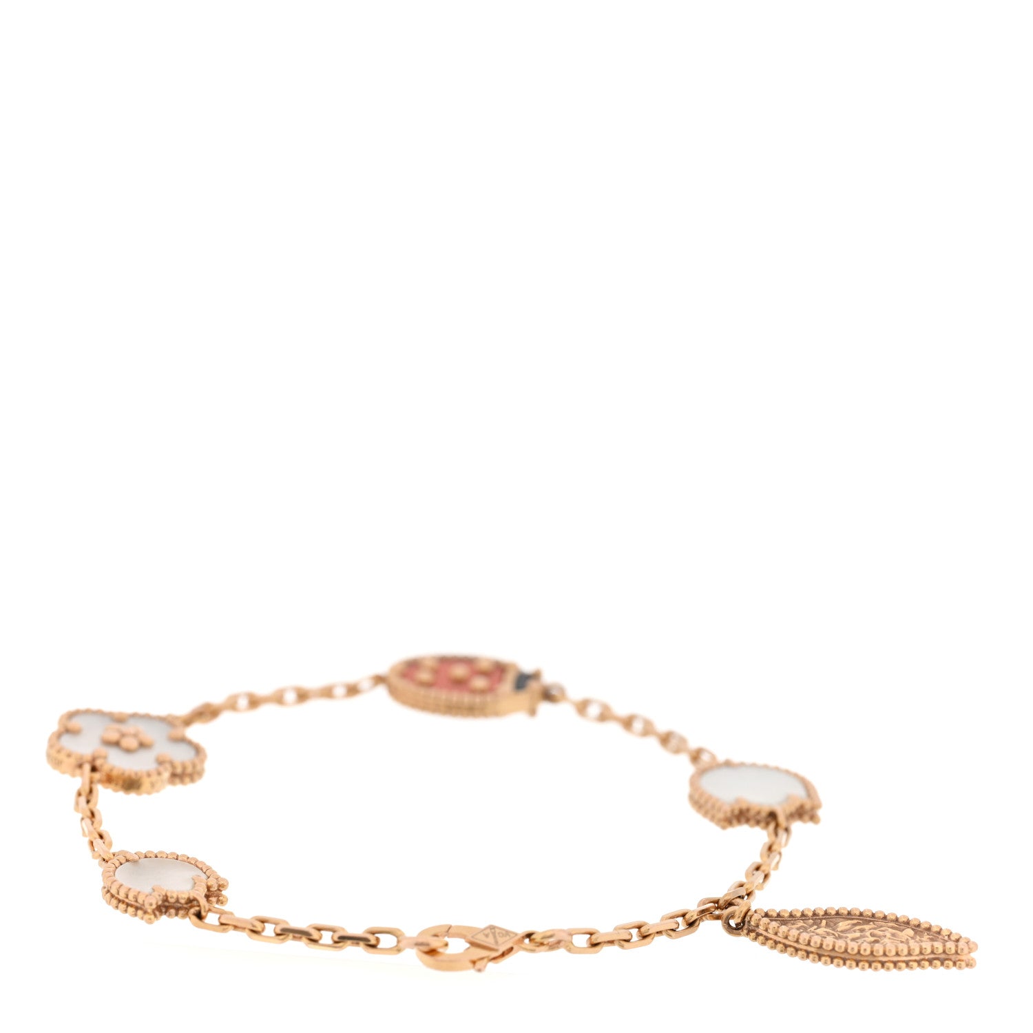 Van Cleef & Arpels 18K Rose Gold Carnelian Mother of Pearl Onyx 5 Motifs Lucky Spring Bracelet 2 of 4