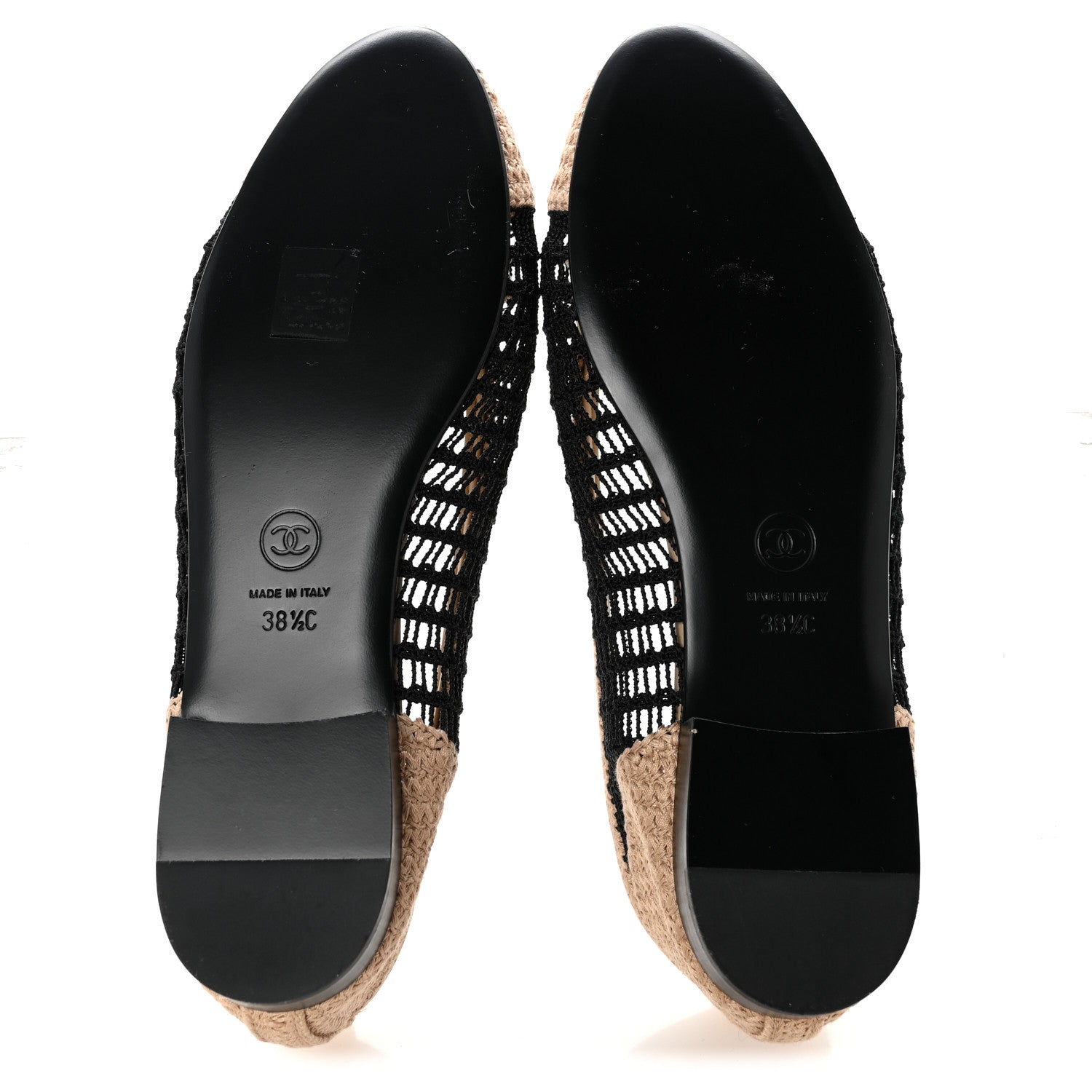 Chanel Raffia Cap Toe Ballerina Flats 38.5 Black Beige 6 of 10