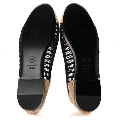 Chanel Raffia Cap Toe Ballerina Flats 38.5 Black Beige 6 of 10