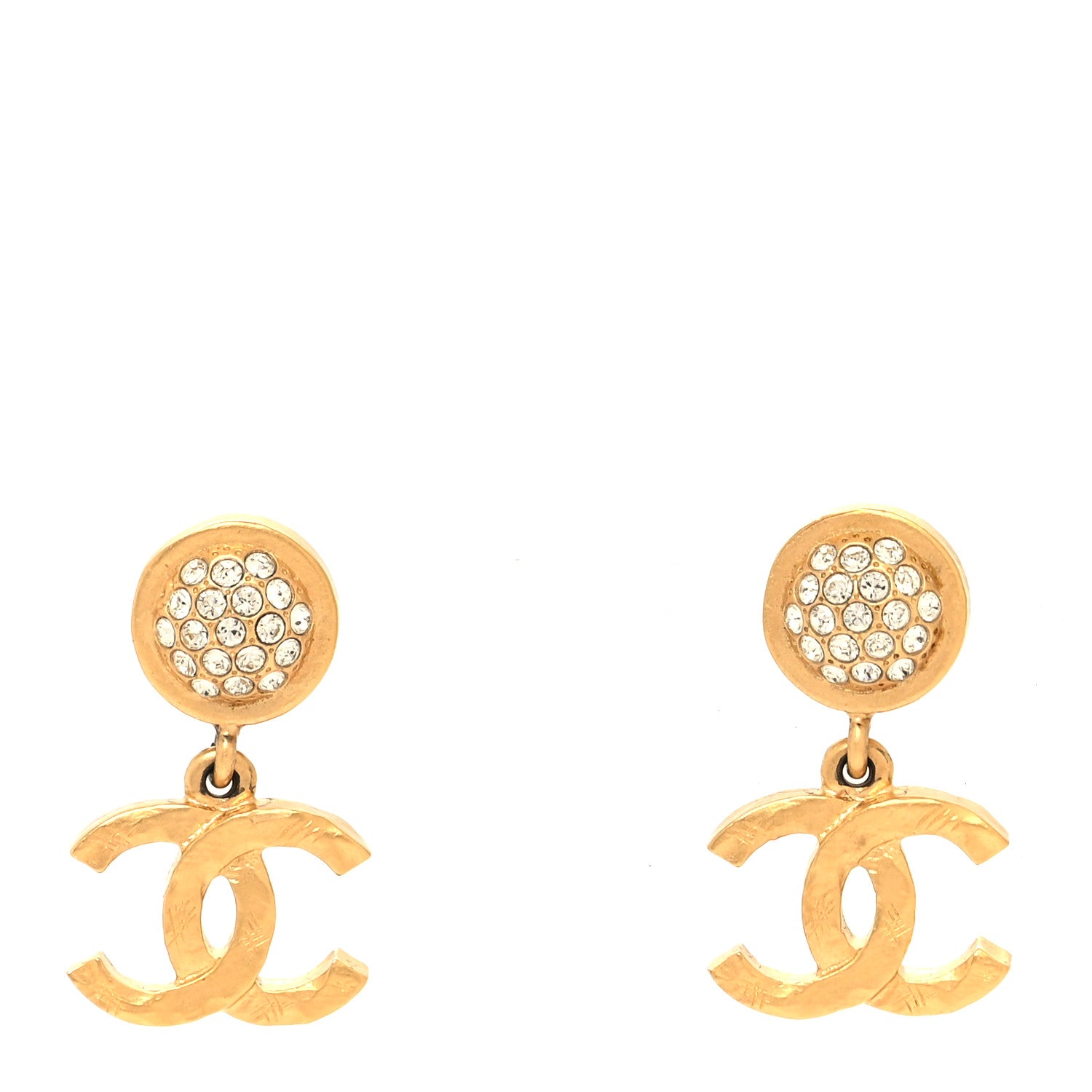 Chanel Crystal CC Drop Earrings Gold 1 of 4