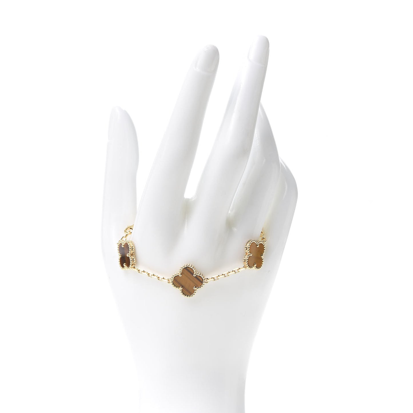 18K Yellow Gold Tiger Eye 5 Motifs Vintage Alhambra Bracelet