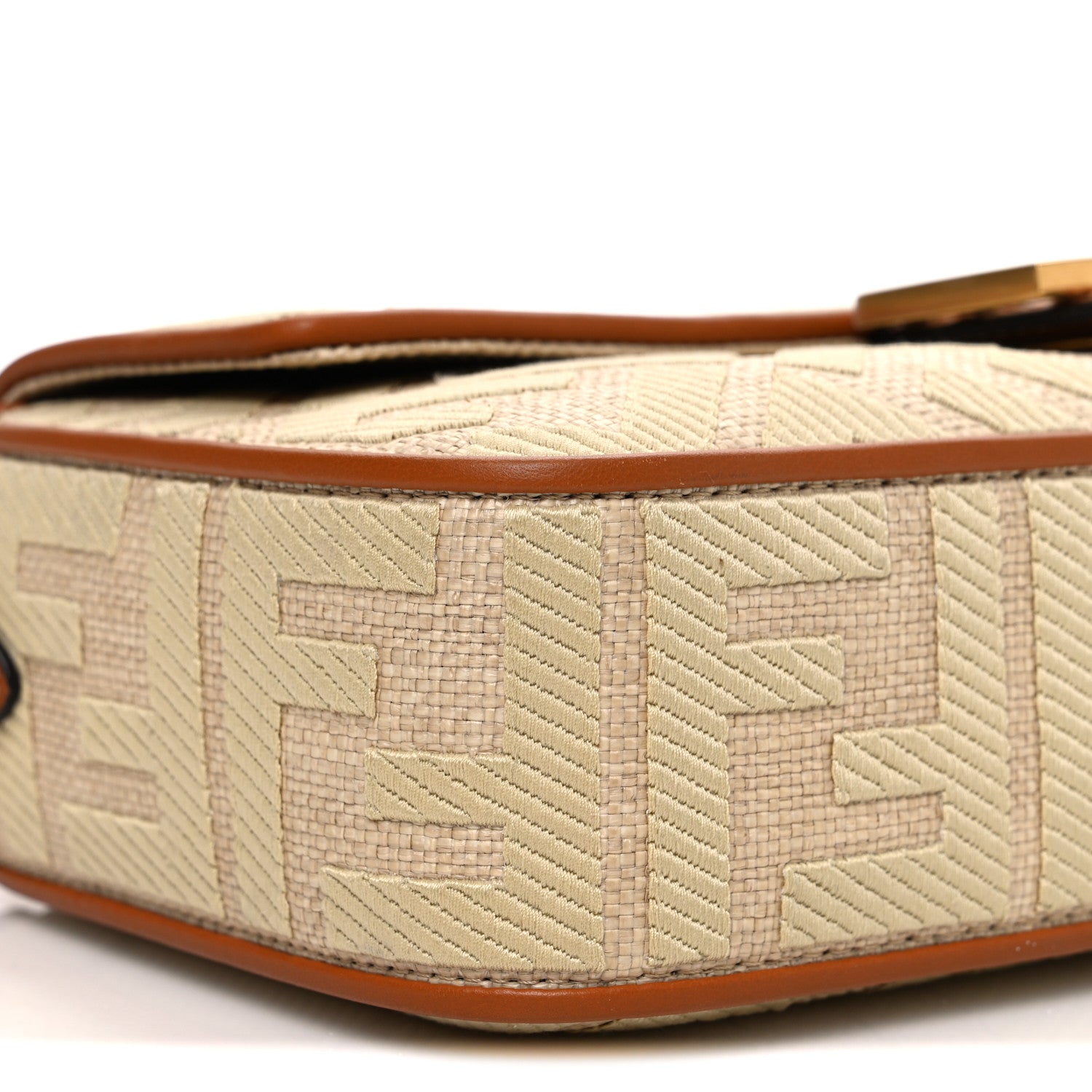 Fendi Raffia Vitello King Lucido FF Embroidered Baguette Alchemy Brandy 9 of 10