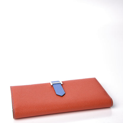 Hermes Epsom Bicolor Bearn Gusset Wallet Orange Poppy Bleu Paradis 3 of 9