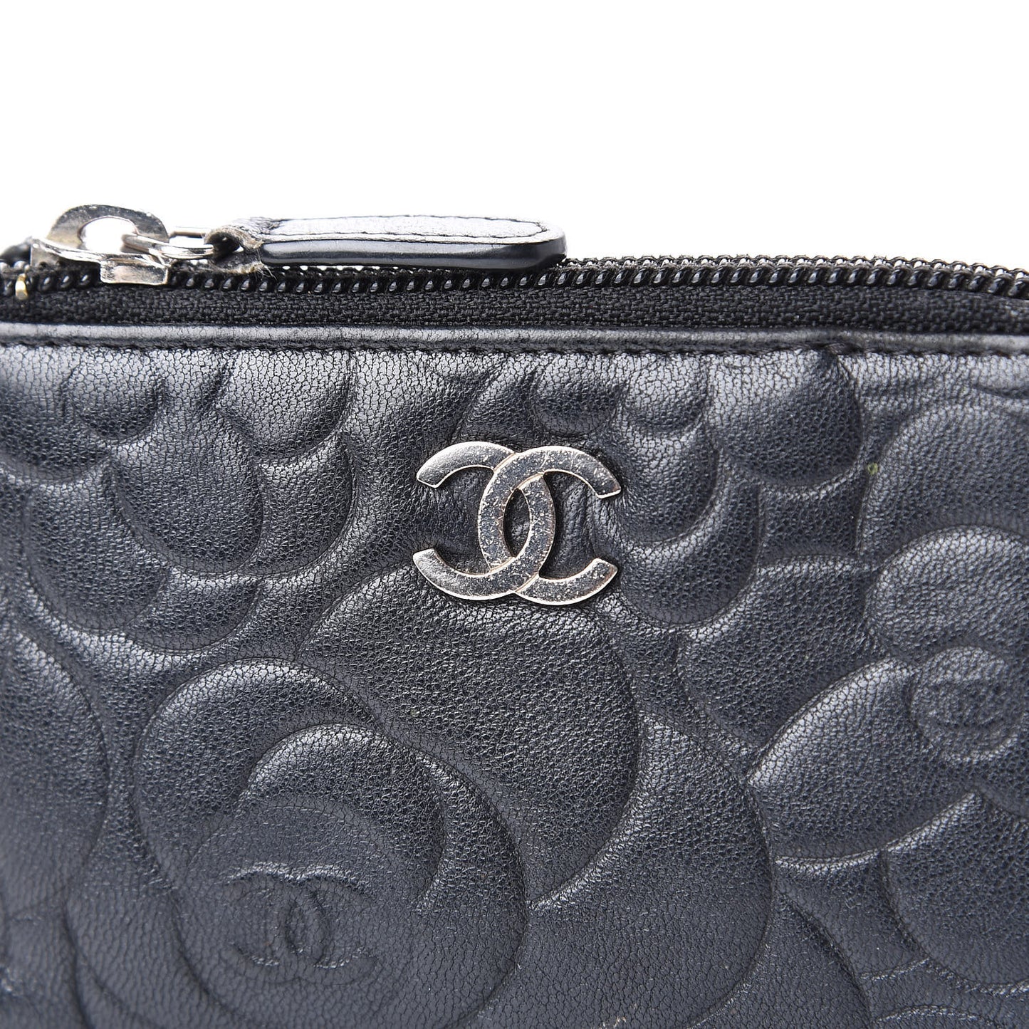 Goatskin Camellia Embossed Key Holder Case Black
