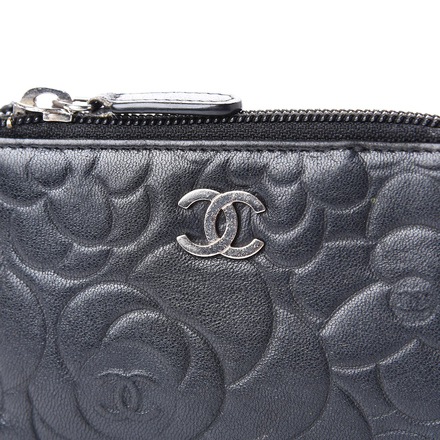 Chanel Goatskin Camellia Embossed Key Holder Case Black 10 of 11