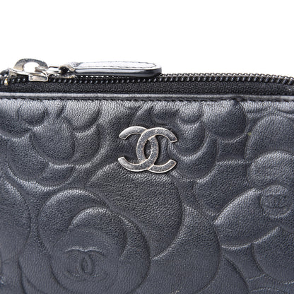 Chanel Goatskin Camellia Embossed Key Holder Case Black 10 of 11