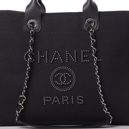 Chanel Canvas Pearl Medium Deauville Tote Black 8 of 16