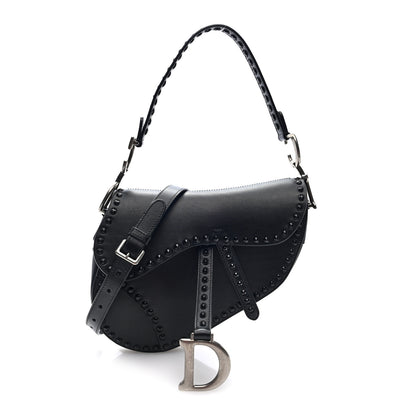 Christian Dior Calfskin Studded Saddle Bag With Strap Black 1 of 9