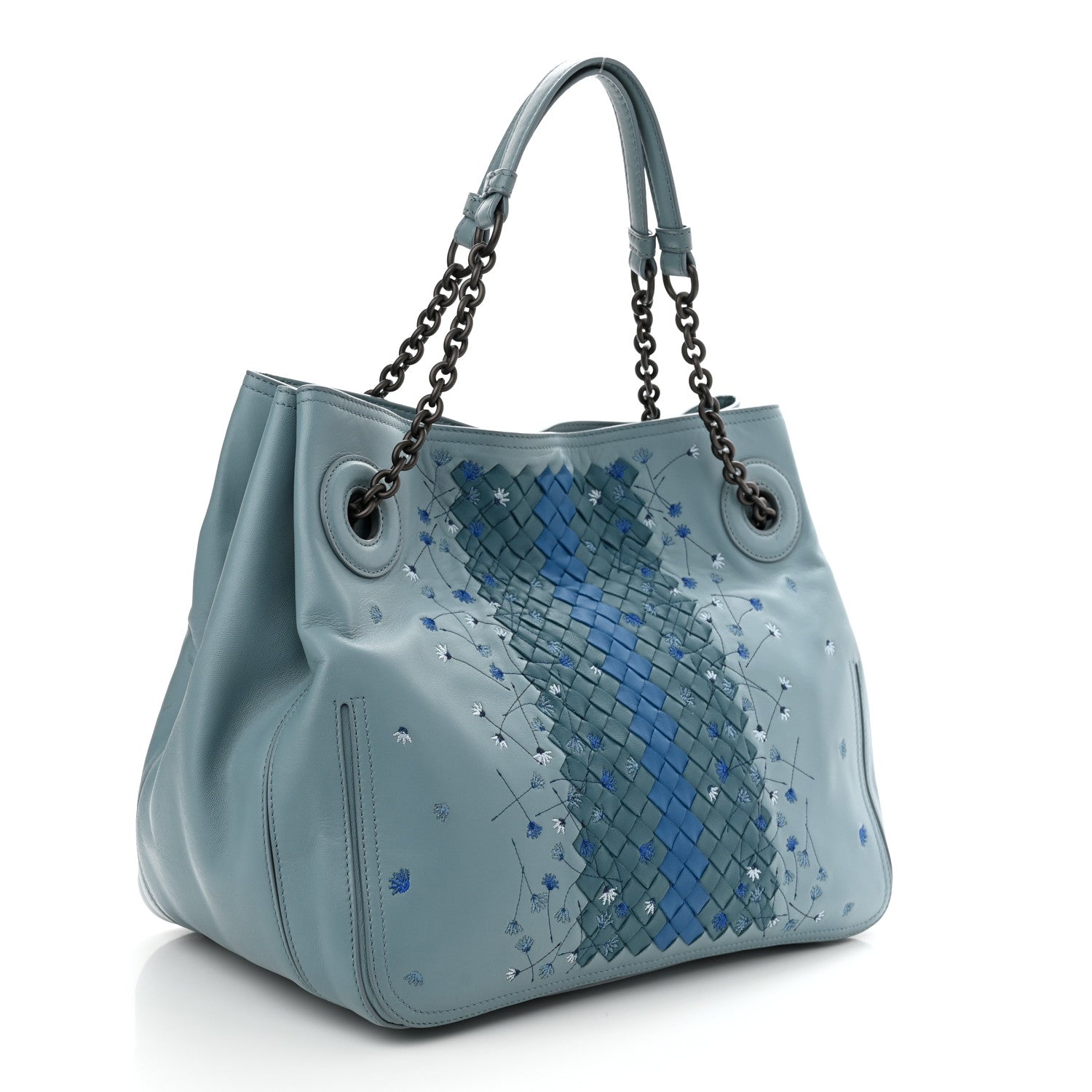 Bottega Veneta Nappa Intrecciato Floral Embroidered Tote Blue 2 of 15