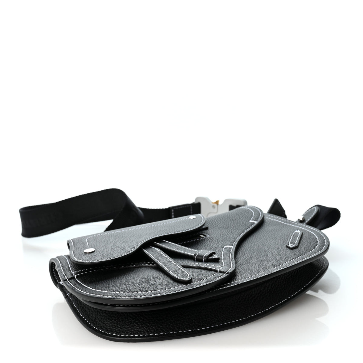 X KAWS Grained Calfskin Saddle Pouch Black